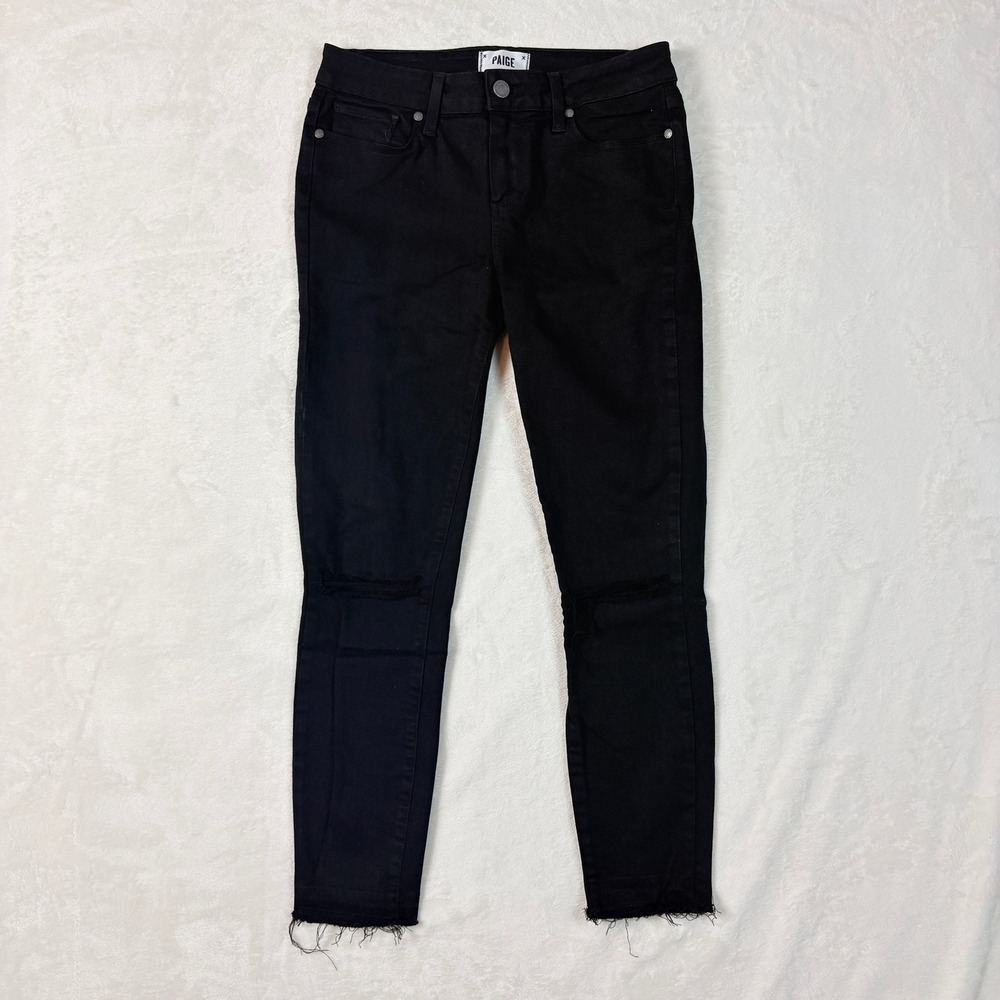 PAIGE Verdugo Crop Jeans Women 29 Black Good Distressed Ripped Knee Skinny Pant